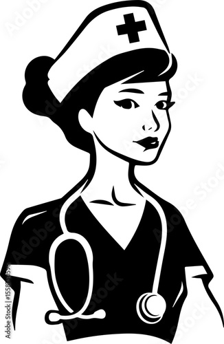 Flat Vector Illustration of Female Nurse Character in Uniform