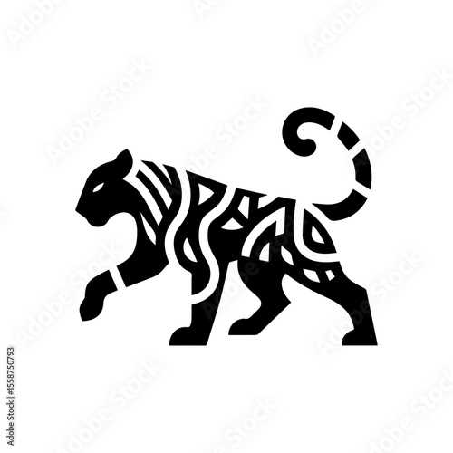 Minimal panther silhouette tribal icon,flat color, white background