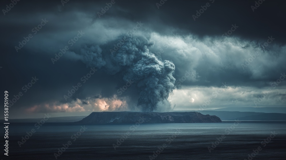 Fototapeta premium Underwater volcano erupting with rising steam and contrast.