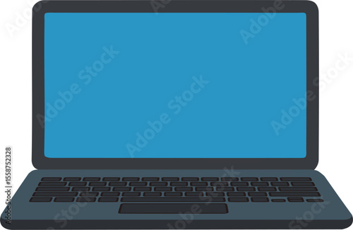 Flat Front View of Laptop Computer – Color Vector Illustration