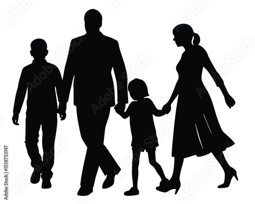 Family silhouette walking together
