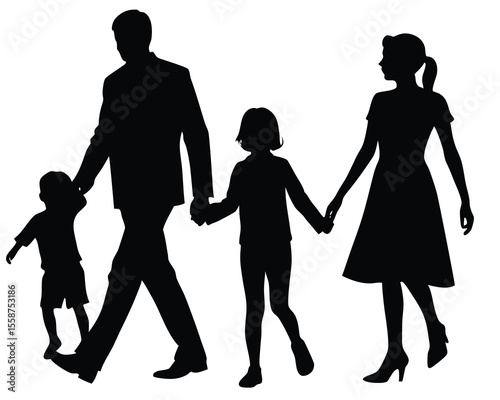 Family silhouette walking together