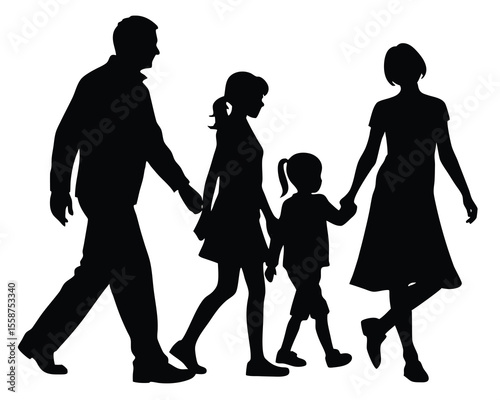 Family silhouette walking together