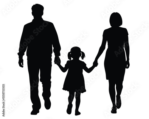 Family silhouette walking together