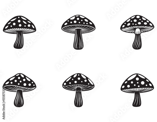 Mushroom silhouette vector icons set on a white background