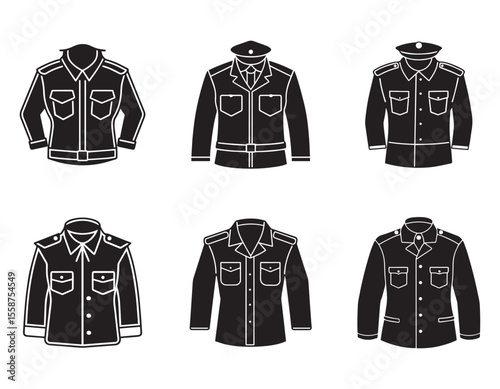set of police uniform icon silhouette vector