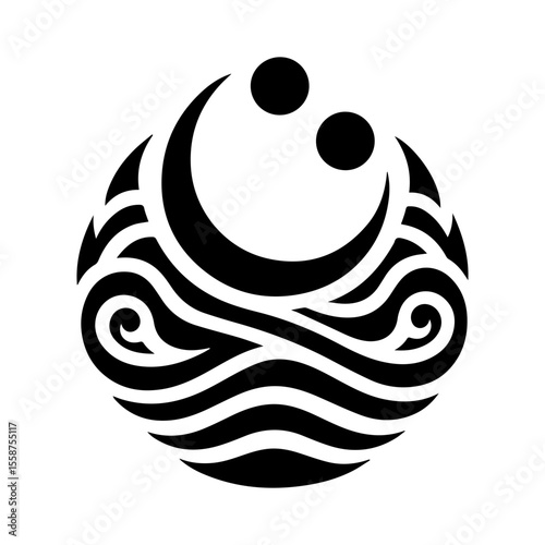 Minimal wave shaped tribal tattoo on white background