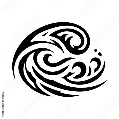 Minimal wave shaped tribal tattoo on white background