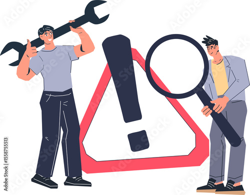 Business risk, incident management concept. Risk managers and technicians identify and eliminate the problem.