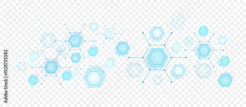 Health care or medical abstract background with hexagons, lines and dots. Scientific innovation banner template concept. Biology and pharmaceutical technology background. Vector illustration.