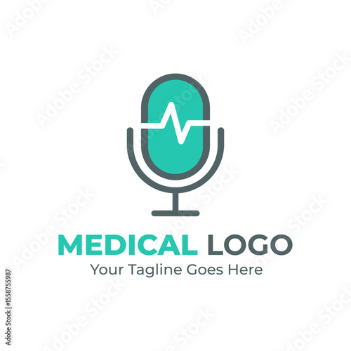 Medical Media Podcast Logo Design – Modern Microphone with Heartbeat Line
