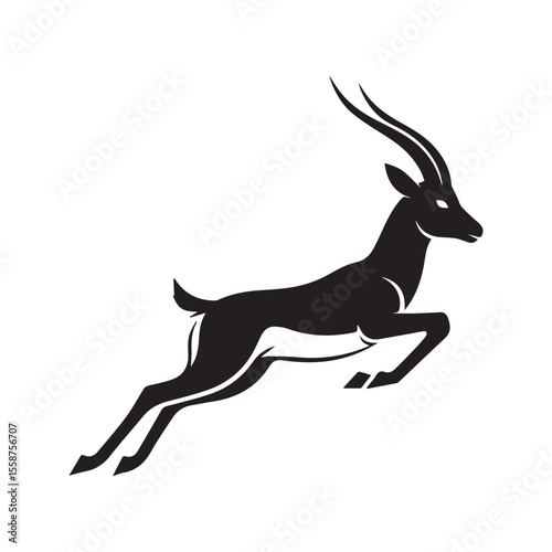 Jumping Gazelle Antelope Silhouette Logo Vector Illustration