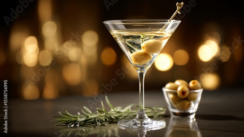 Wallpaper Mural Elegant Martini Cocktail with Olives on a Dark Background Torontodigital.ca