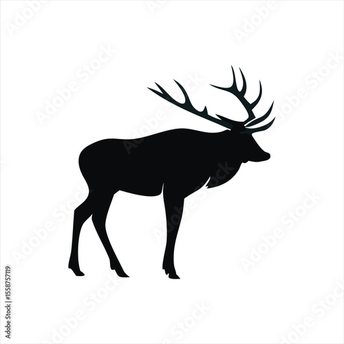 Reindeer Silhouette Isolated on White – Wildlife and Holiday-Themed Clip Art Design
