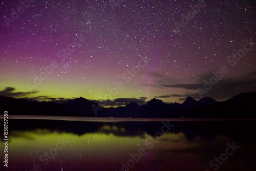 Glacier National Park night landscape with Aurora 