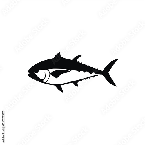 Tuna Silhouette Isolated on White – Marine Life Clip Art for Ocean and Seafood Themes
