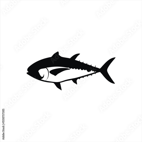 Tuna Silhouette Isolated on White – Marine Life Clip Art for Ocean and Seafood Themes

