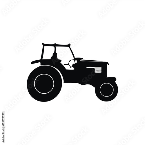 Farm Tractor Silhouette Isolated on White – Agricultural Machinery Clip Art for Rural and Farming Themes
