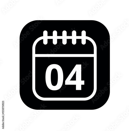 White hollowed out calendar icon isolated on black background for websites and graphic resources. Calendar flat icon with specific day marked, day 04.