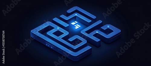 Abstract blue 3D maze with cubes representing strategy and direction