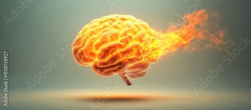 Burning Human Brain with Glowing Flames and Energy