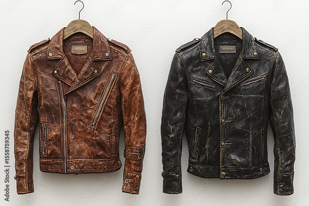 Naklejka premium Rustic Leather Outerwear Collection On Hangers high resolution picture
