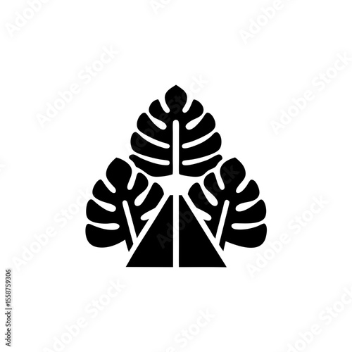 creative Architectural botanicals (e.g., tropical leaves, structural stems)Icon vector silhouette illustration isolated on white background