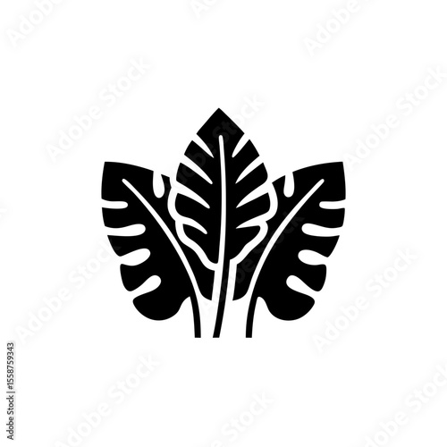 creative Architectural botanicals (e.g., tropical leaves, structural stems)Icon vector silhouette illustration isolated on white background