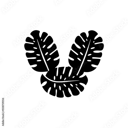 creative Architectural botanicals (e.g., tropical leaves, structural stems)Icon vector silhouette illustration isolated on white background