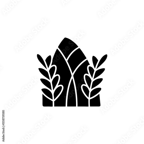 creative Architectural botanicals (e.g., tropical leaves, structural stems)Icon vector silhouette illustration isolated on white background