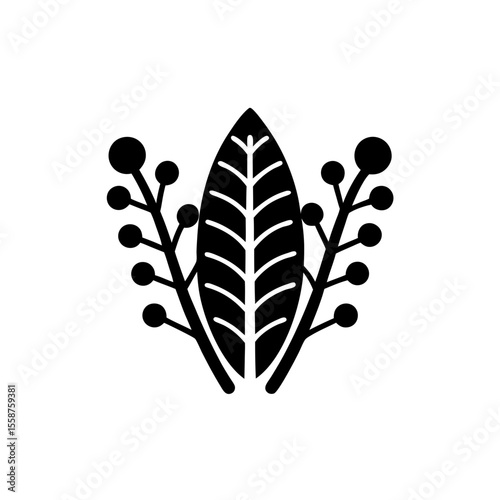 creative Architectural botanicals (e.g., tropical leaves, structural stems)Icon vector silhouette illustration isolated on white background