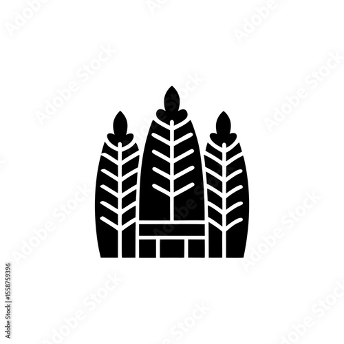 creative Architectural botanicals (e.g., tropical leaves, structural stems)Icon vector silhouette illustration isolated on white background