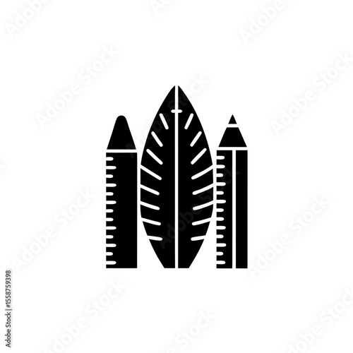 creative Architectural botanicals (e.g., tropical leaves, structural stems)Icon vector silhouette illustration isolated on white background