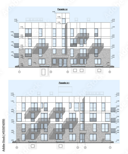 Vector architectural project of a multistory building