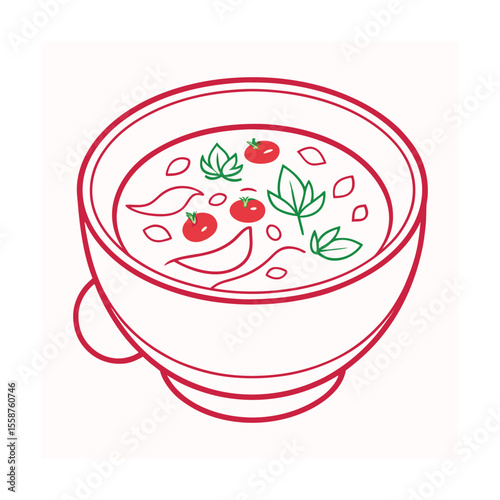 Russian Cabbage Soup Outline on White Background
