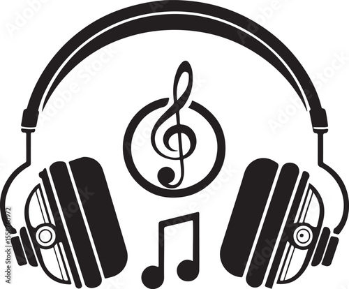 Audio Icon Set in Silhouette Style – Featuring Headphones and Sound Symbols.EPS/PNG/PHOTO