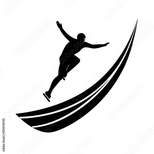 Skater Mid Jump Line Drawing with Motion Trail