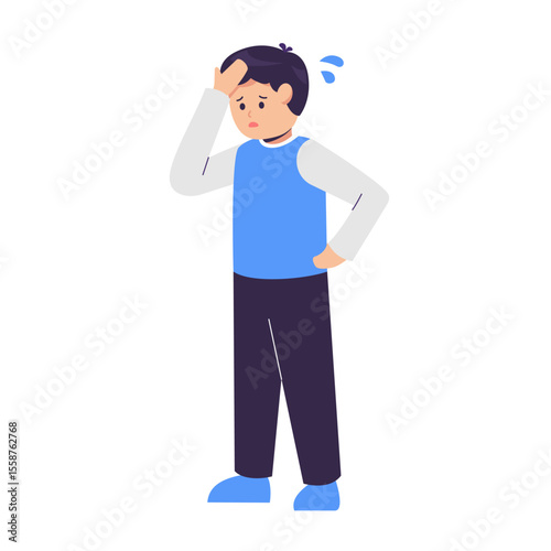 young man holding his head because he feels stressed and worried. mental health vector