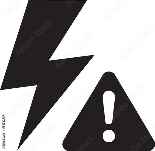 High Voltage Warning Vector Graphic: Electrical Hazard Symbol with Lightning Bolt and Exclamation Mark on Transparent Backdrop for Safety and Cautionary Signage