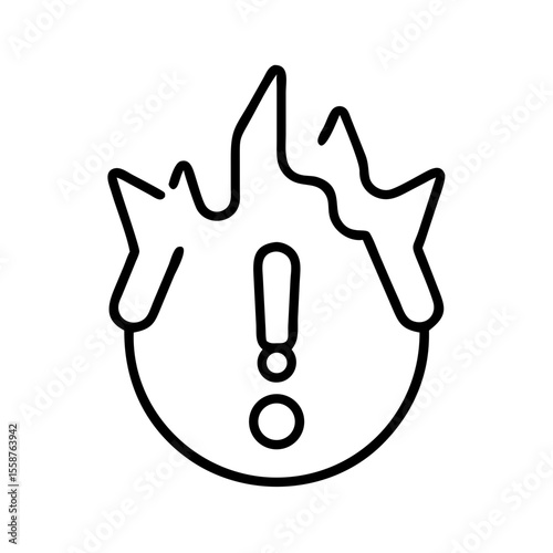 Meltdown alert symbol with flames and exclamation mark  