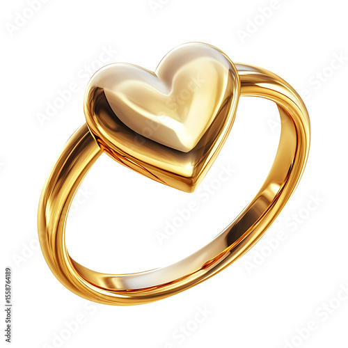PNG Golden ring jewelry heart love, isolated on fully transparent png background