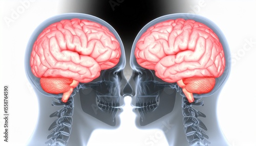 Human Brain Anatomy Detailed Visualization of Two Brains Facing Each Other
