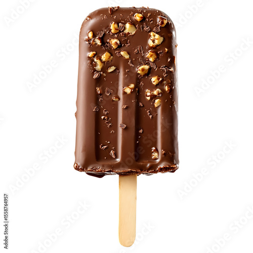 Popsicle ice cream in chocolate glaze, isolated on fully transparent png background