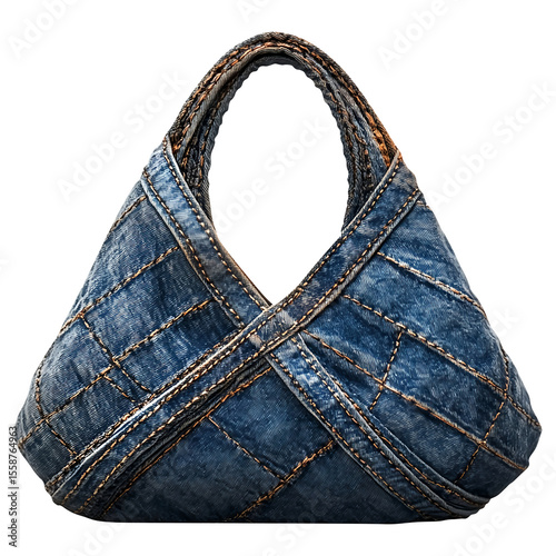 PNG, Handmade denim bag, isolated on fully transparent png background