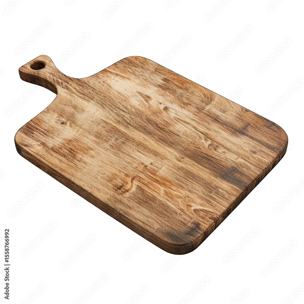 Fototapeta premium Rustic wooden cutting board with handle kitchen utensil cooking tool