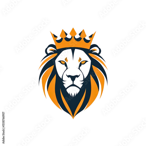 Majestic lion head wearing a royal crown symbolizing power strength and leadership