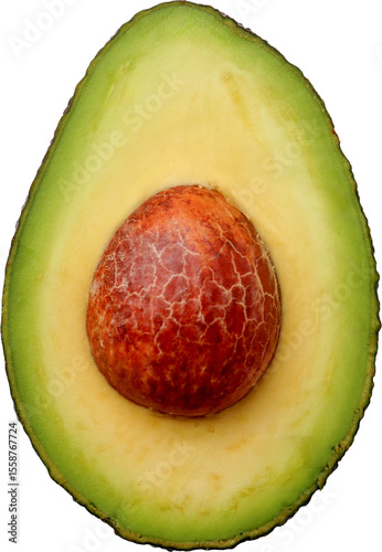 Avocado cut in half on white background