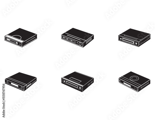set of minimal dvd player vector on white background