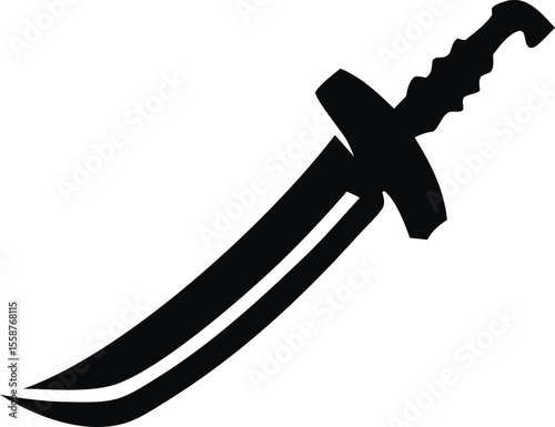 "Traditional Islamic Sword Silhouette Isolated on White Background"
