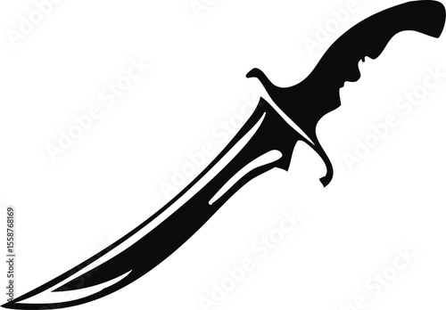 "Traditional Islamic Sword Silhouette Isolated on White Background"
